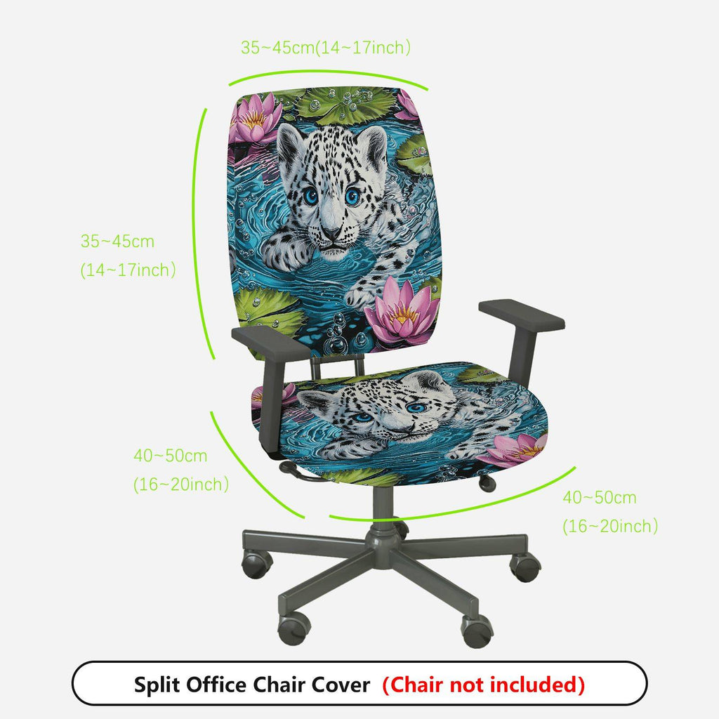 2-Piece Animal Print Floral Water Lily Leopard  Computer Chair Cover Set, Seat and Backrest