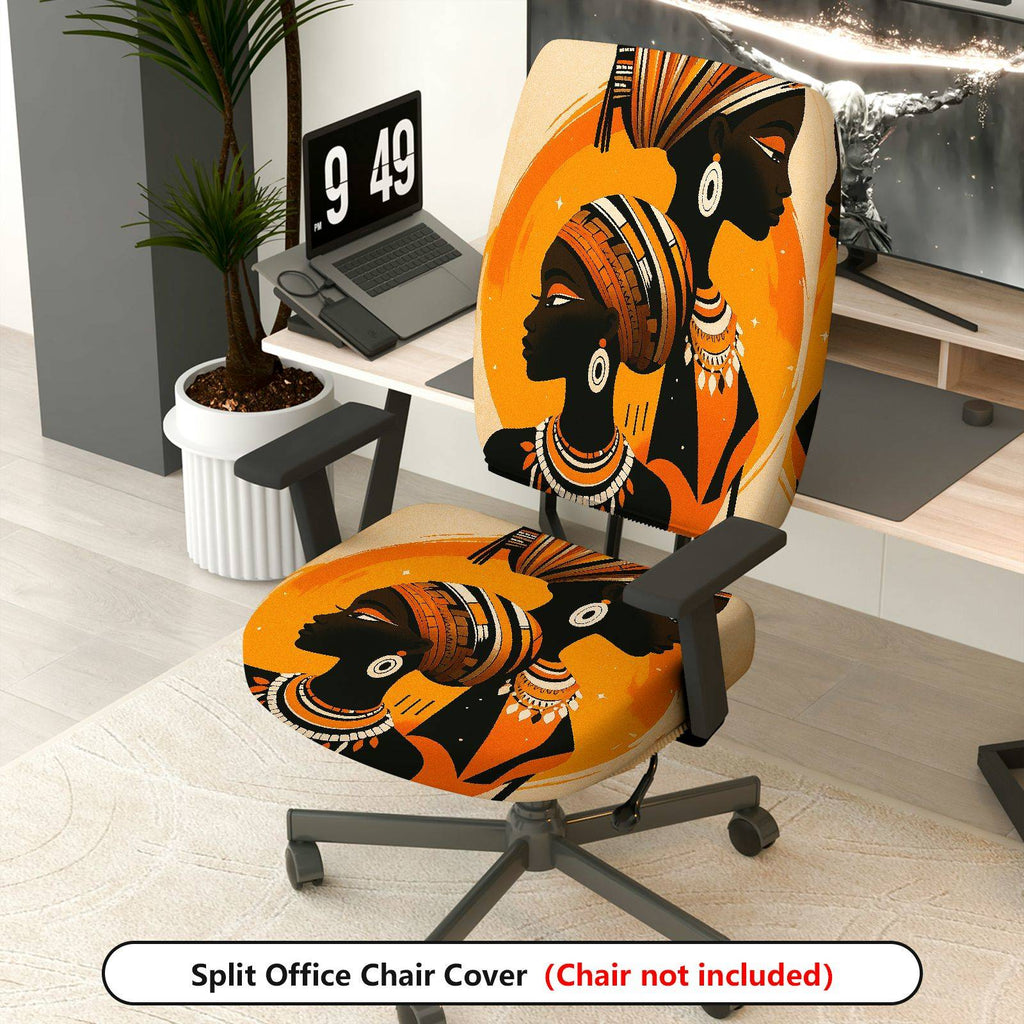 2-Piece African Tribal Art Yellow Black Orange Stylish  Computer Chair Cover Set, Seat and Backrest
