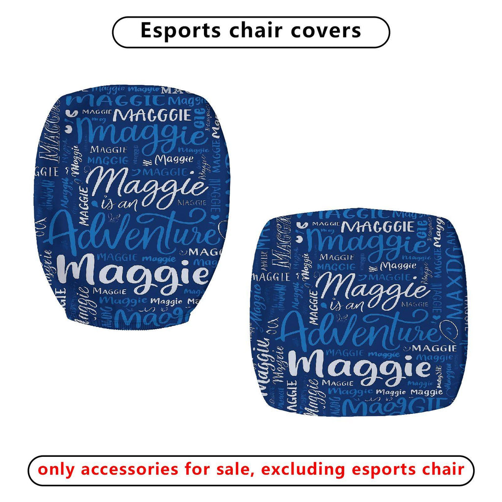2-Piece Adventure Maggie Blue Letter Pattern  Computer Chair Cover Set, Seat and Backrest