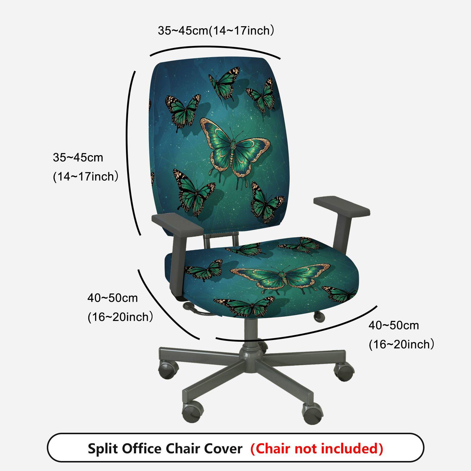 2-Piece Butterfly Green Blue Black Nature Art  Computer Chair Cover Set, Seat and Backrest
