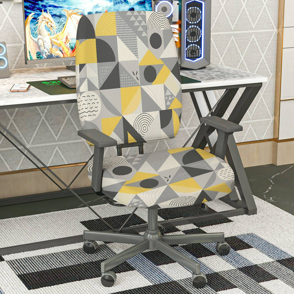 2-Piece Modern Geometric Colorful Stylish Artistic  Computer Chair Cover Set, Seat and Backrest