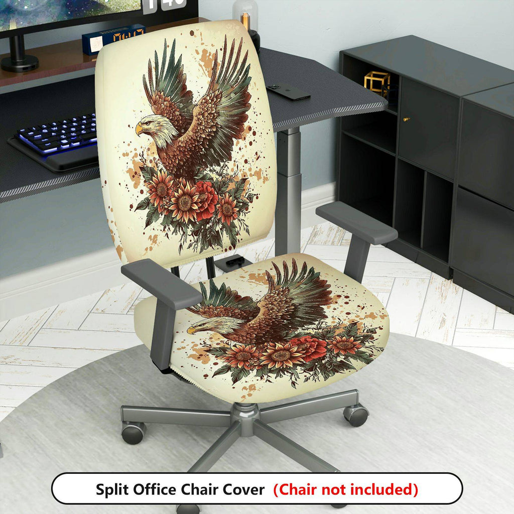 2-Piece Eagle Floral Artistic Vintage Animal  Computer Chair Cover Set, Seat and Backrest