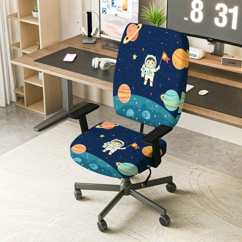 2-Piece Astronaut Space Planet Galaxy Stars  Computer Chair Cover Set, Seat and Backrest