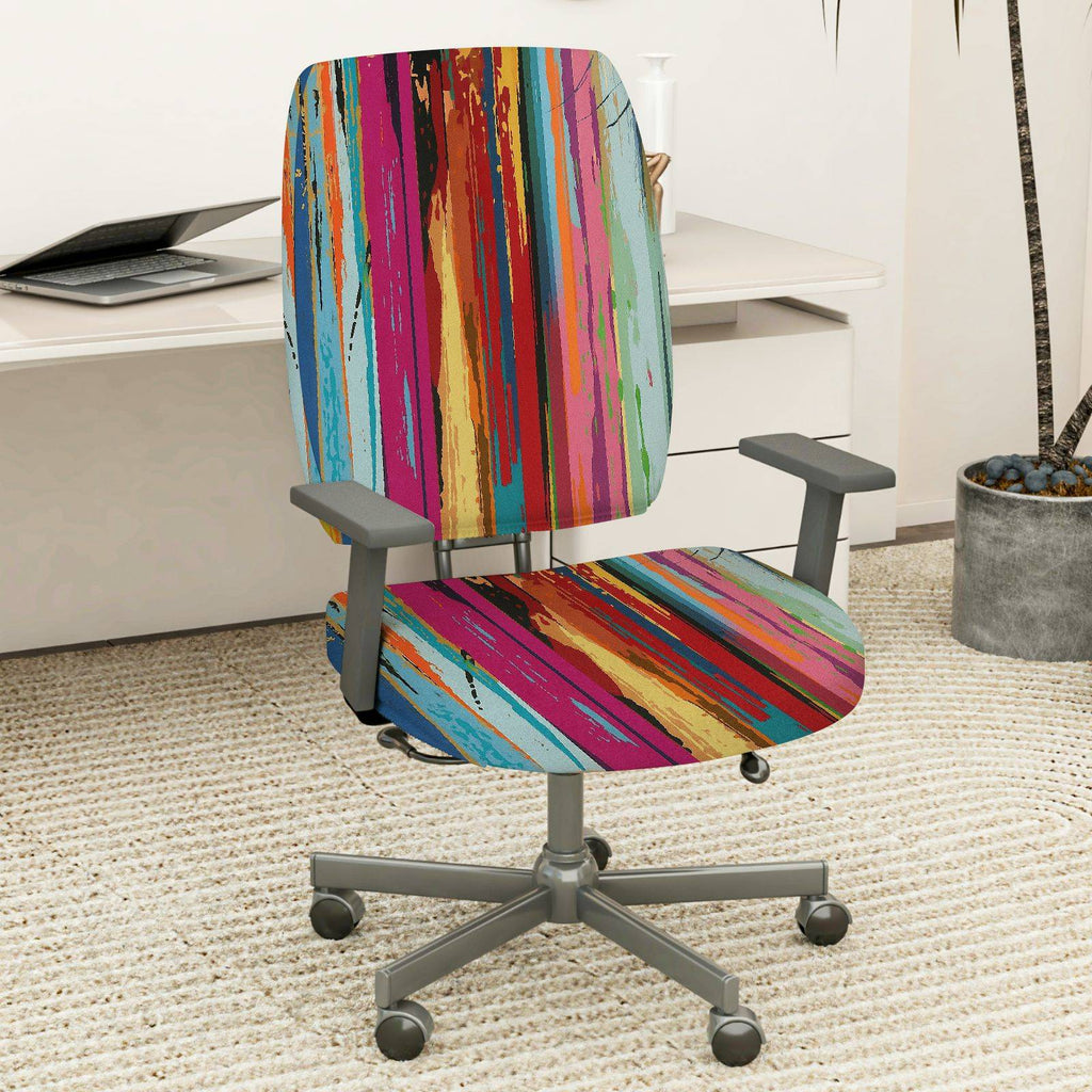 2-Piece Colorful Abstract Artistic Vibrant Striped Geometric  Computer Chair Cover Set, Seat and Backrest