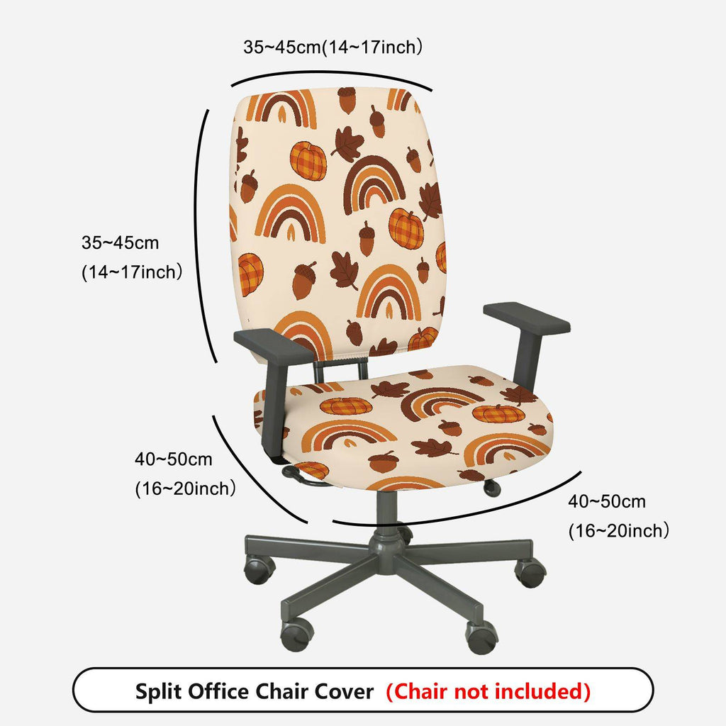 2-Piece Autumn Pumpkin Acorn Rainbow Leaves Thanksgiving  Computer Chair Cover Set, Seat and Backrest