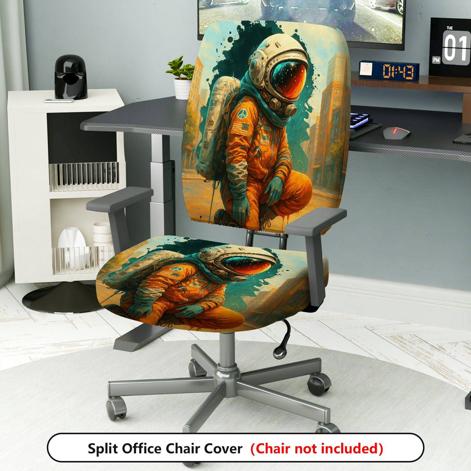 2-Piece Astronaut Space Art Urban Starry  Computer Chair Cover Set, Seat and Backrest