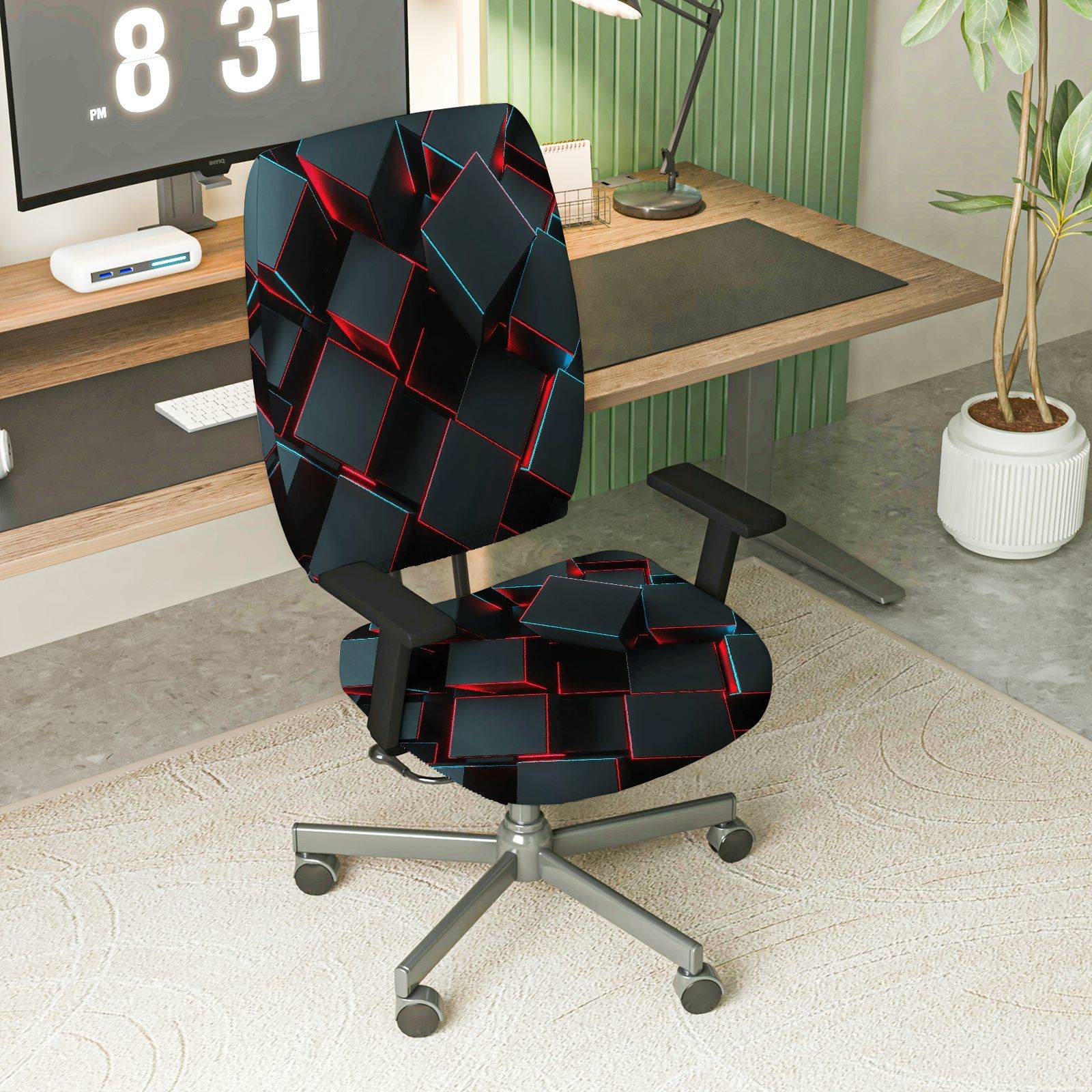 2-Piece Geometric Modern Stylish Artistic Colorful  Computer Chair Cover Set, Seat and Backrest