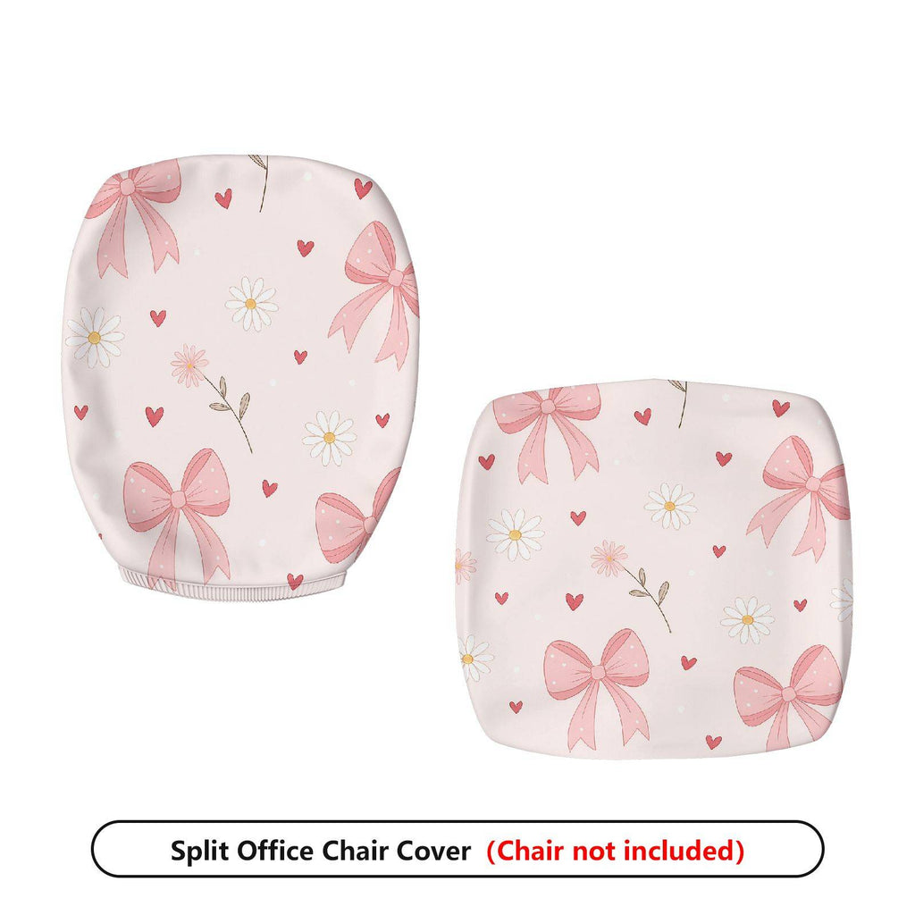 2-Piece Pink Bow Floral Heart Romantic Cute  Computer Chair Cover Set, Seat and Backrest