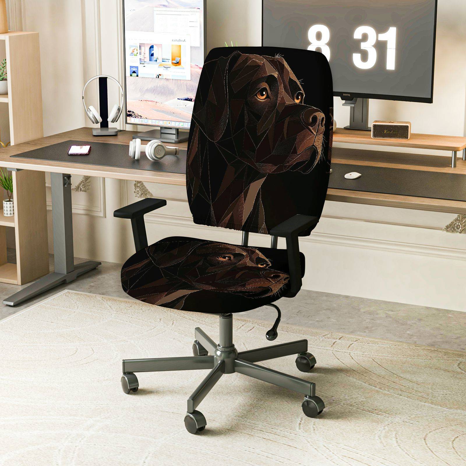 2-Piece Geometric Dog Art Stylish Modern Unique Creative  Computer Chair Cover Set, Seat and Backrest