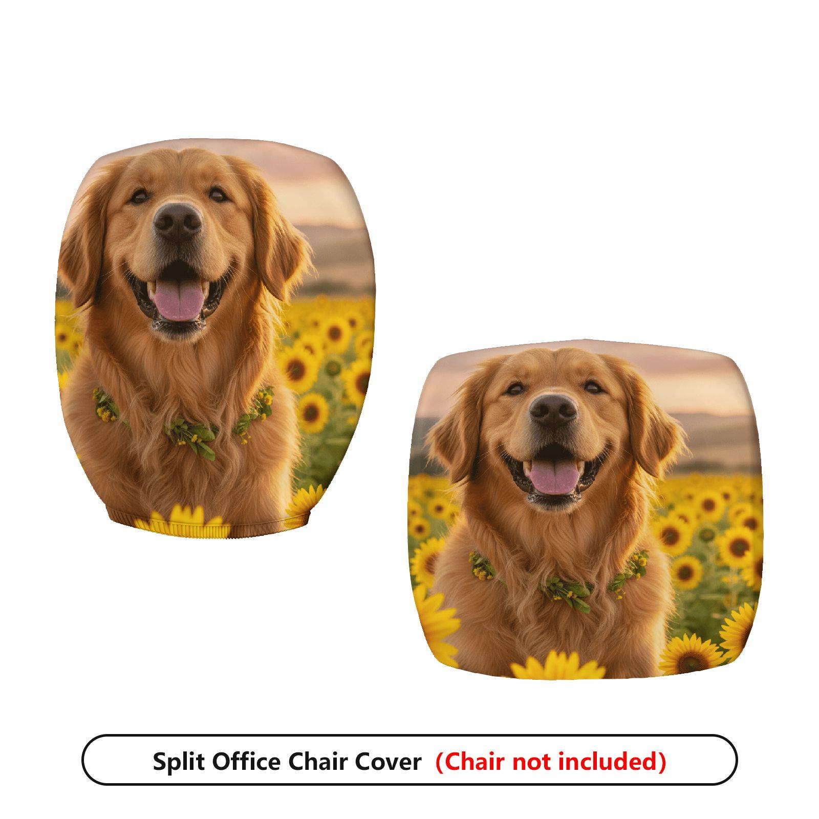2-Piece Dog Sunflower Nature Joyful Happy  Computer Chair Cover Set, Seat and Backrest
