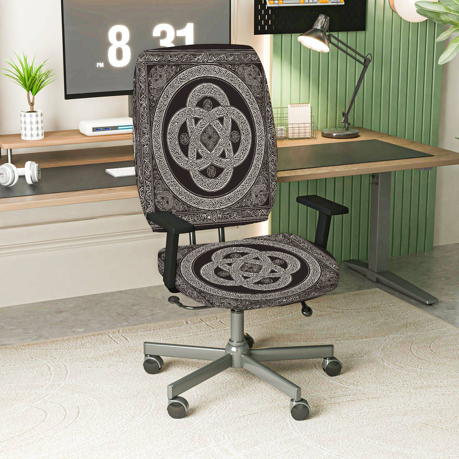 2-Piece Geometric Celtic Tribal Bohemian Artistic  Computer Chair Cover Set, Seat and Backrest