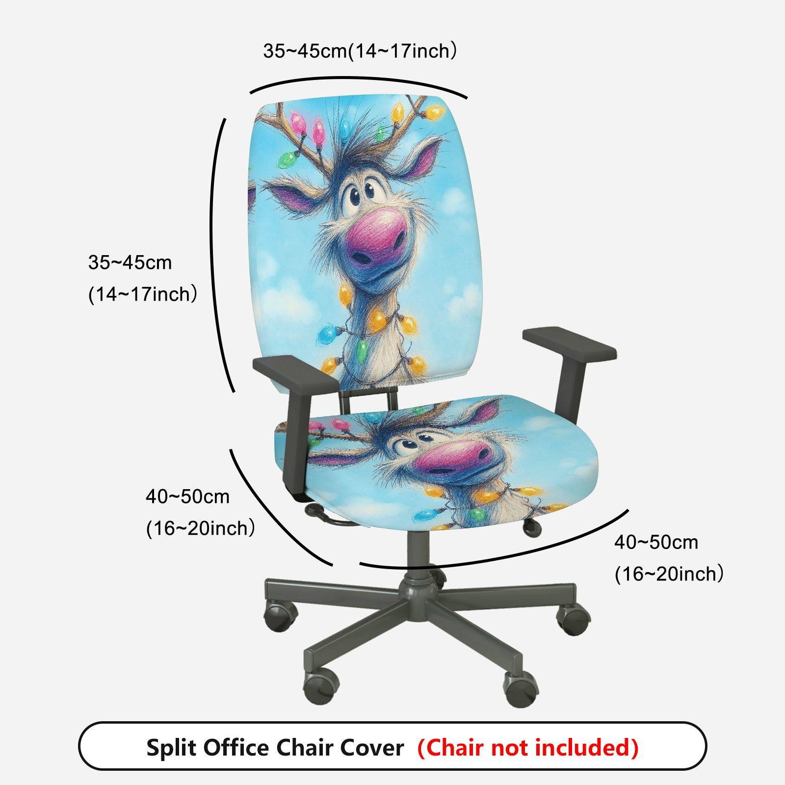 2-Piece Christmas Reindeer Blue Holiday Fun  Computer Chair Cover Set, Seat and Backrest