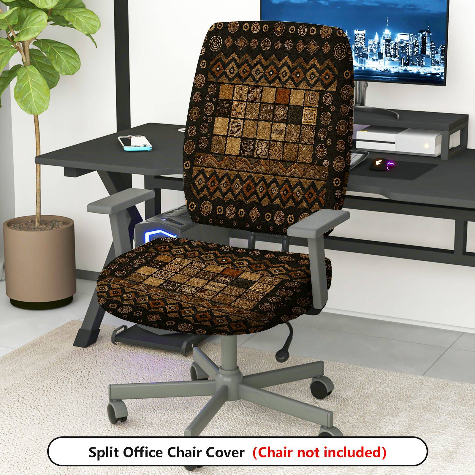 2-Piece Geometric Pattern Tribal Style  Computer Chair Cover Set, Seat and Backrest