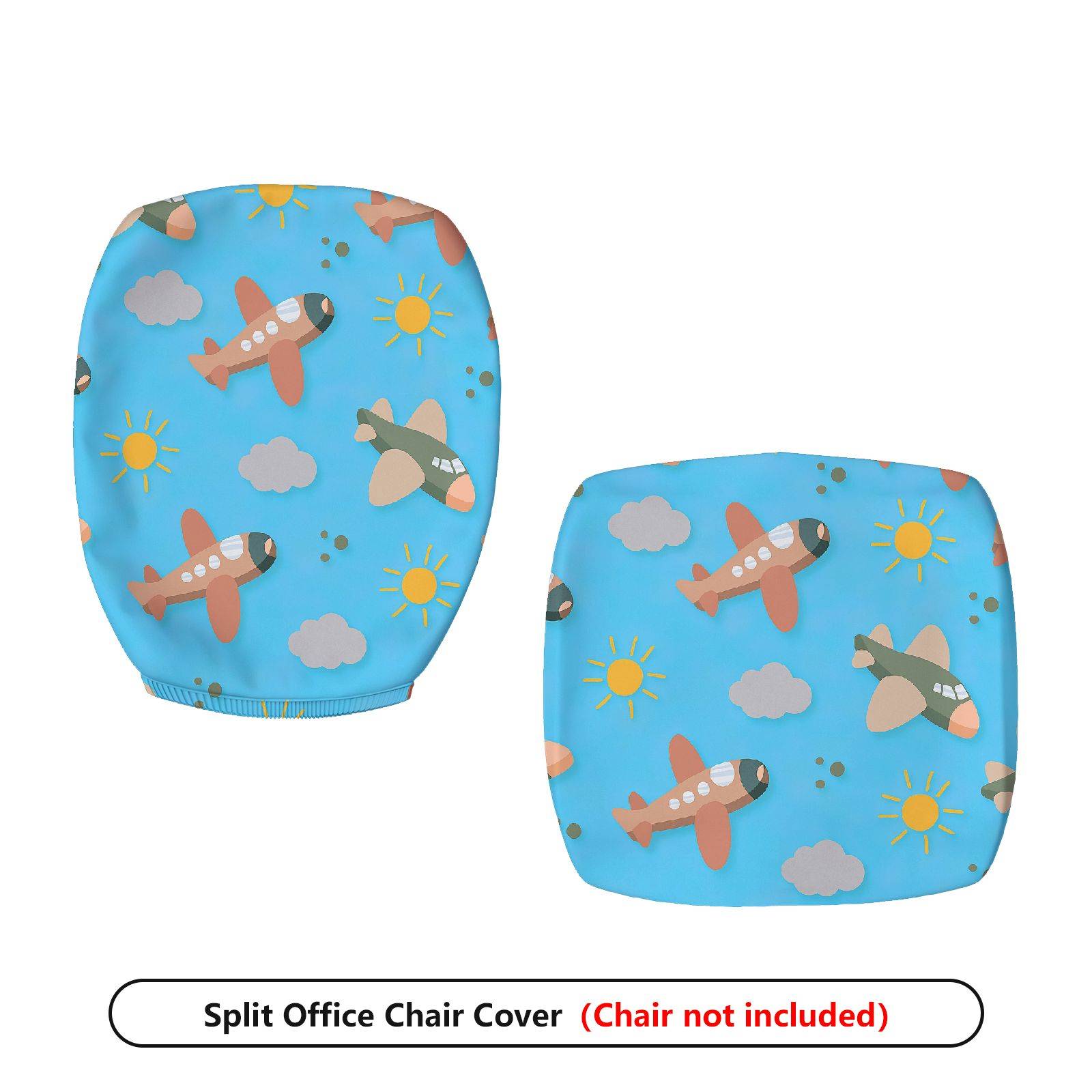 2-Piece Airplane Pattern Blue Cloud Sun Sky  Computer Chair Cover Set, Seat and Backrest