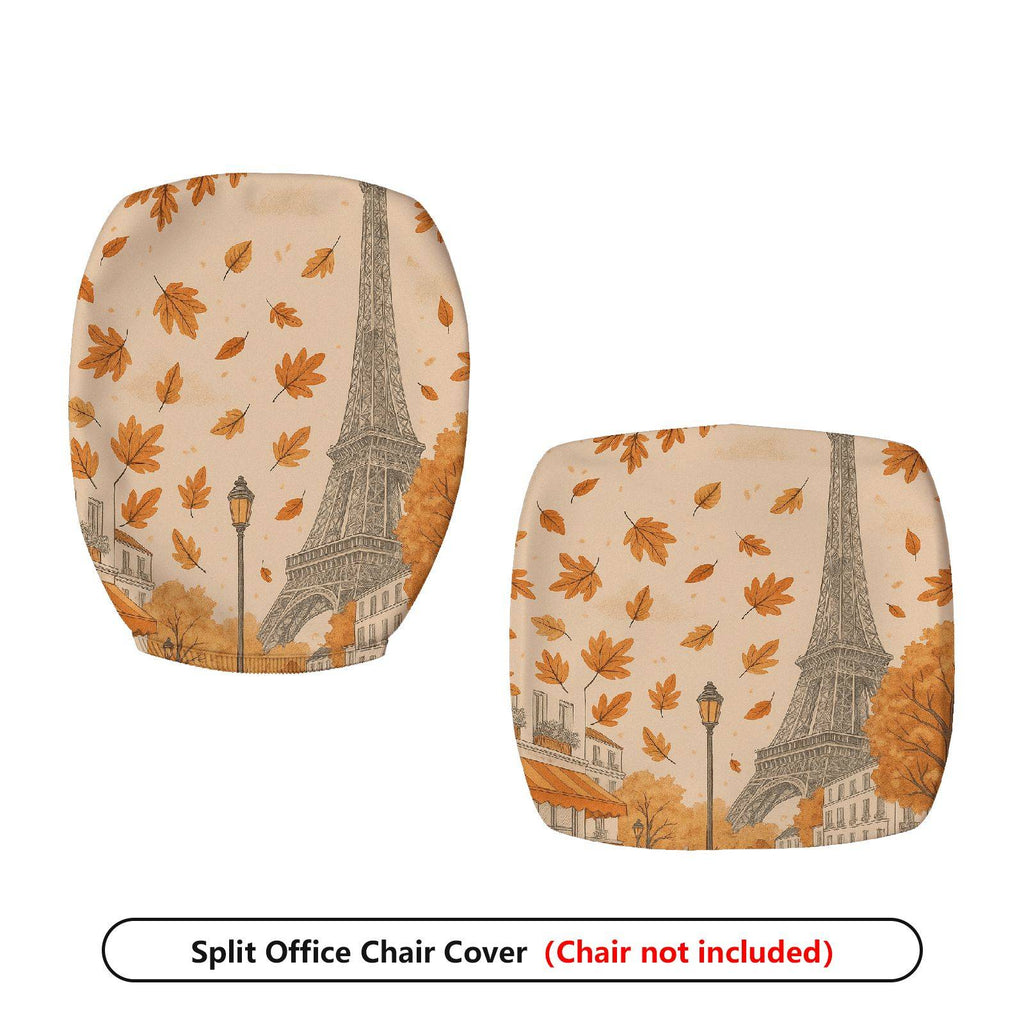 2-Piece Autumn Eiffel Tower Paris Leaves Scenic Print  Computer Chair Cover Set, Seat and Backrest