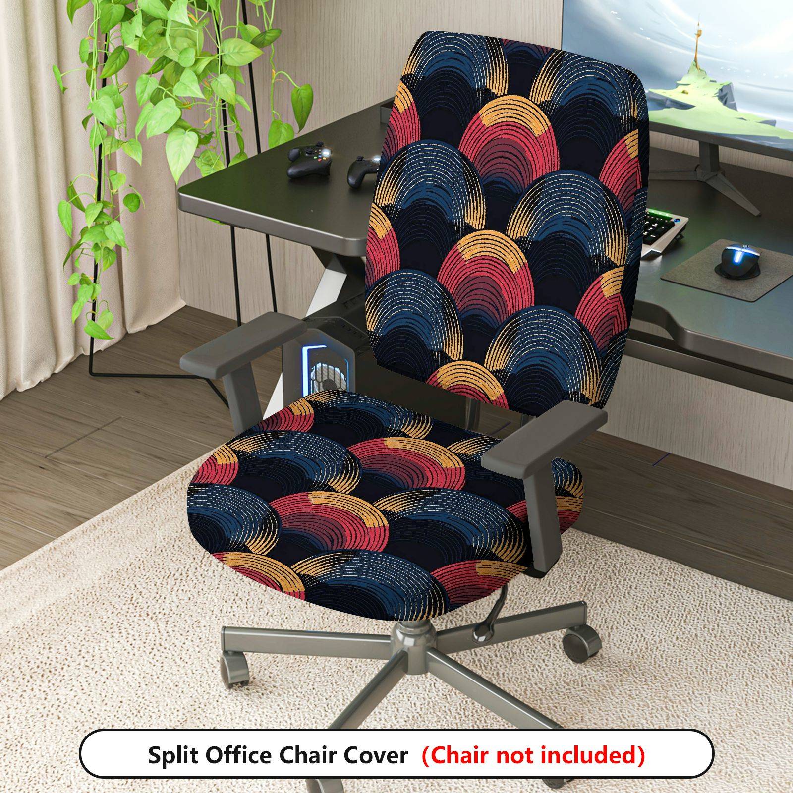 2-Piece Multicolor Geometric Wave Art Design  Computer Chair Cover Set, Seat and Backrest