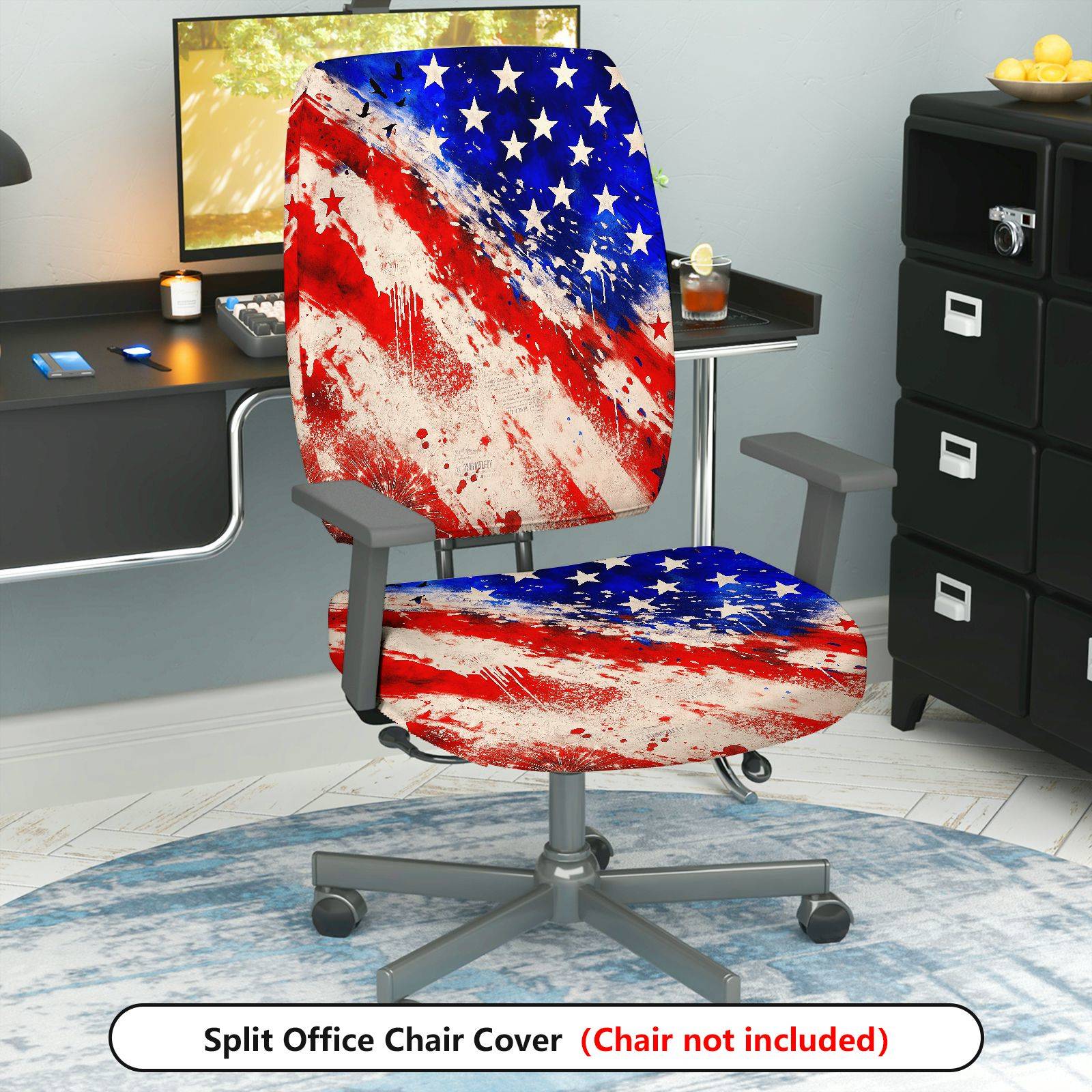 2-Piece American flag patriotic stars stripes abstract  Computer Chair Cover Set, Seat and Backrest