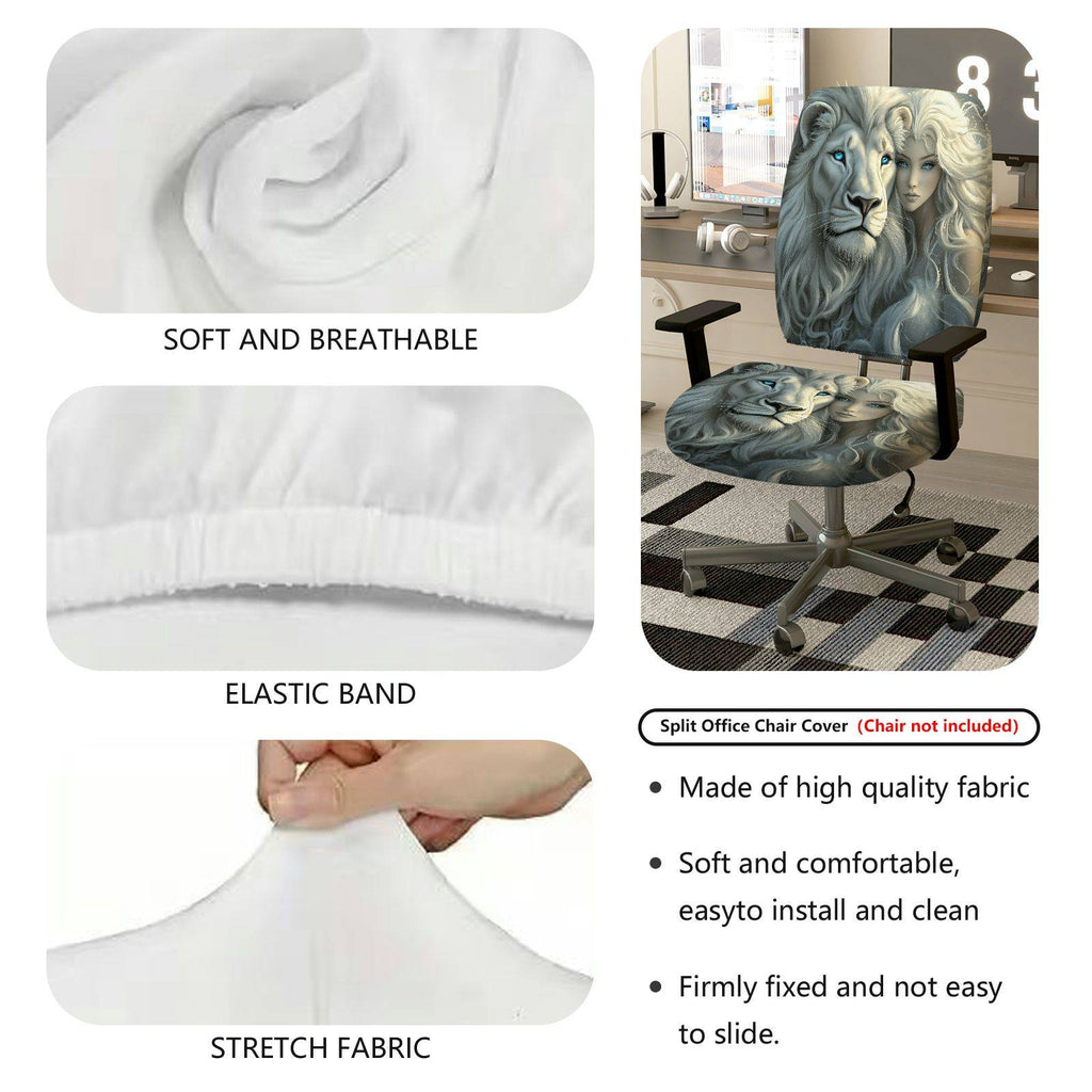 2-Piece Lion Animal Art  Computer Chair Cover Set, Seat and Backrest