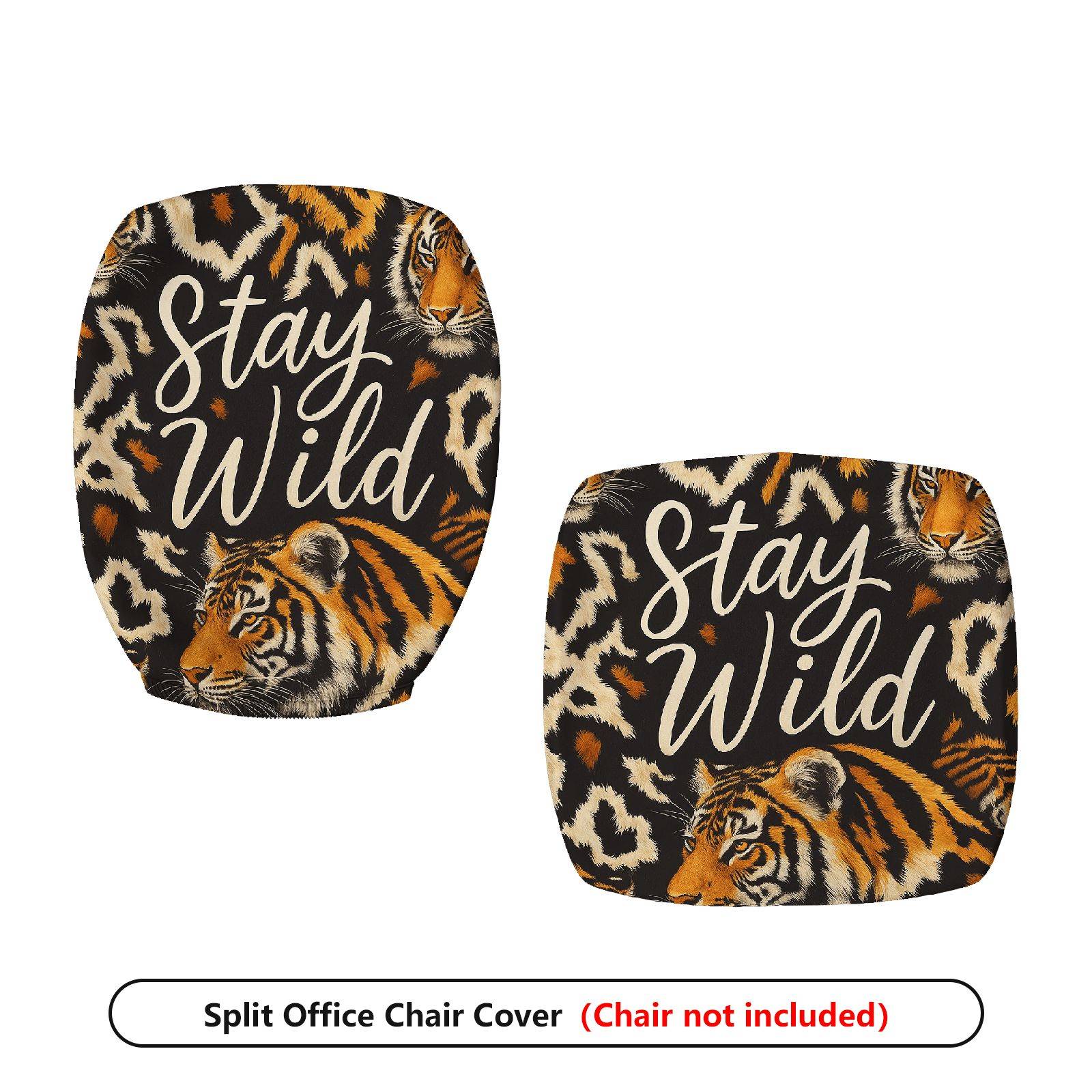 2-Piece Animal Tiger Stay Wild Nature Wildlife  Computer Chair Cover Set, Seat and Backrest