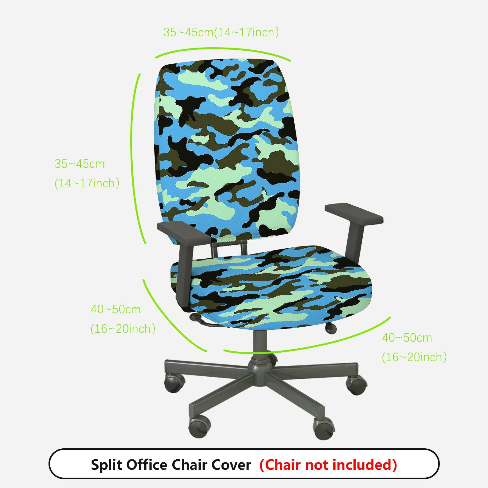 2-Piece Camouflage Green Blue Black  Computer Chair Cover Set, Seat and Backrest