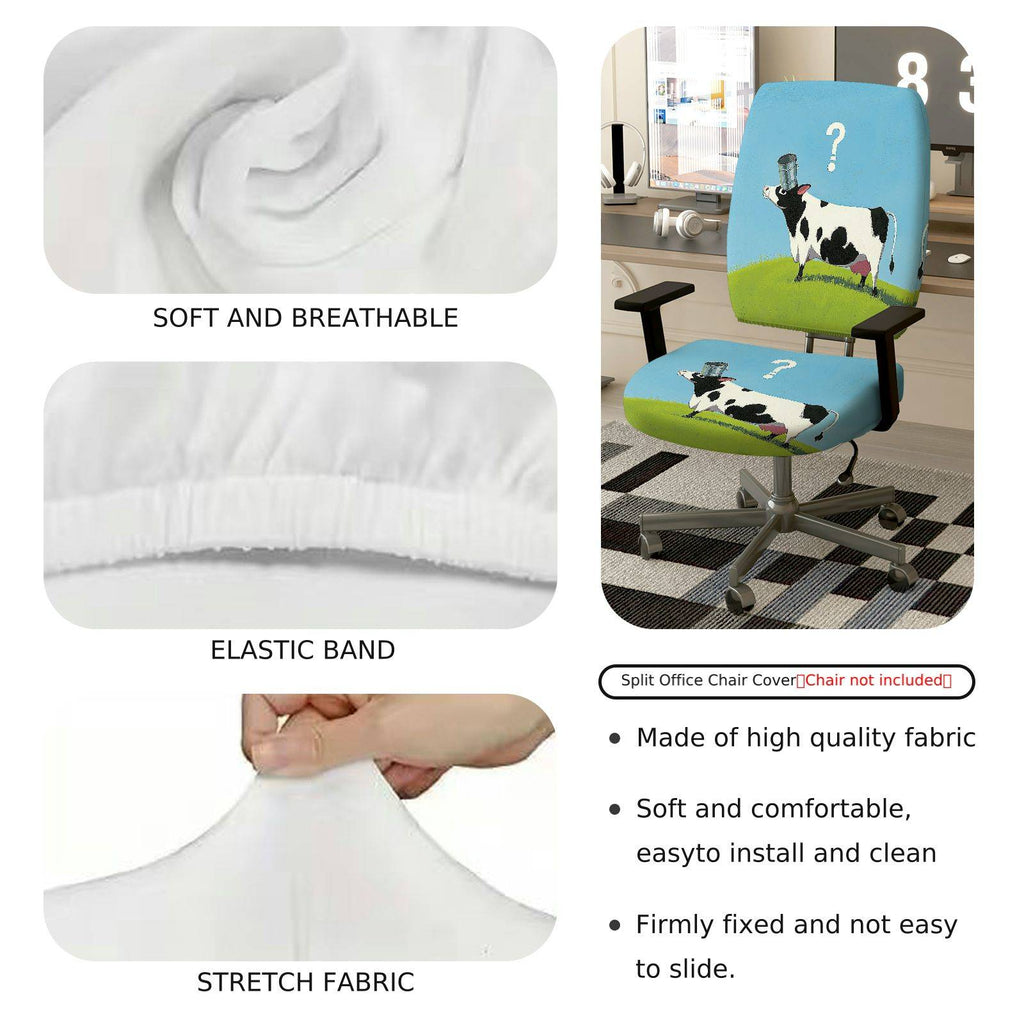 2-Piece Funny Cow Design Printed Animal  Computer Chair Cover Set, Seat and Backrest