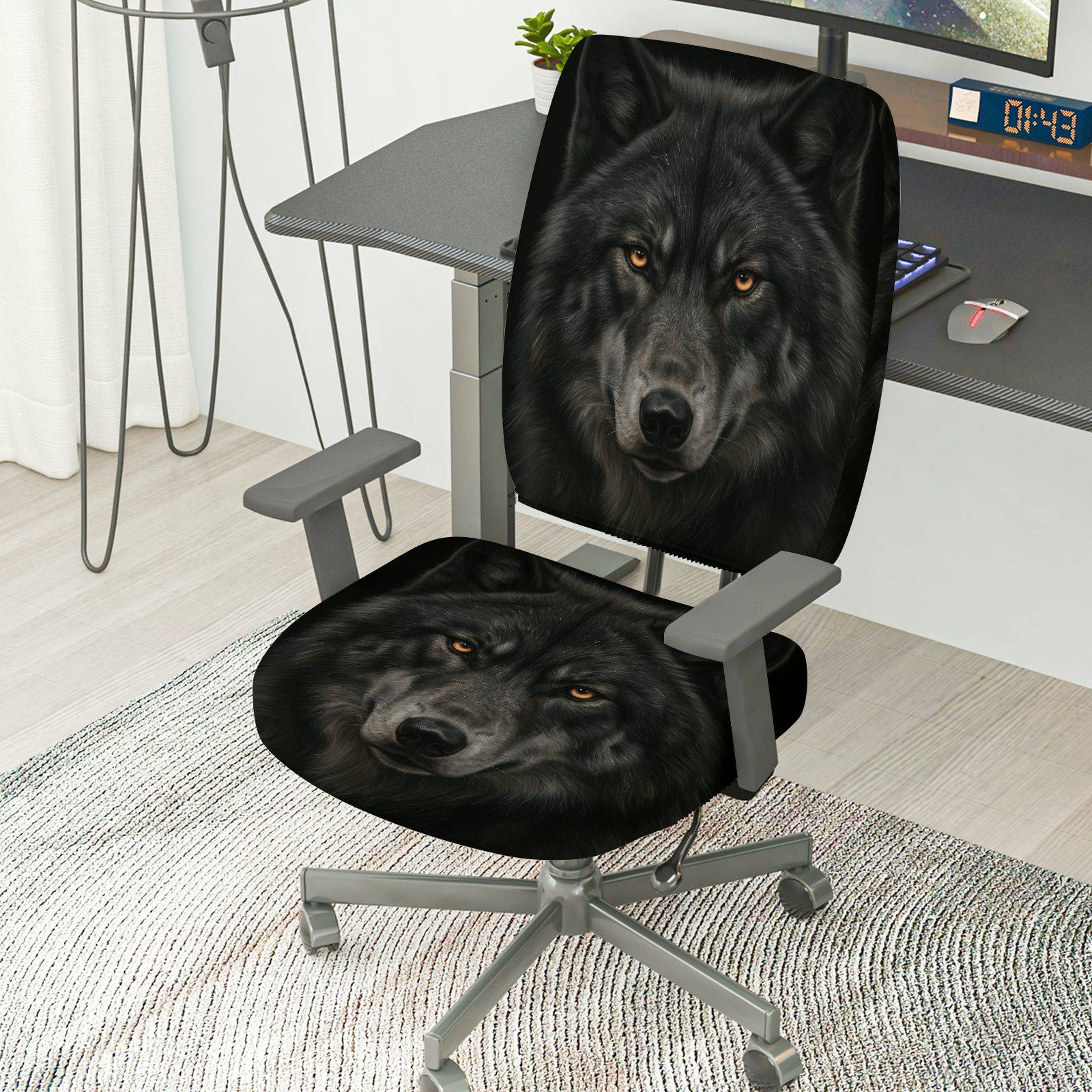 2-Piece Wolf Animal Print Halloween Decorative  Computer Chair Cover Set, Seat and Backrest