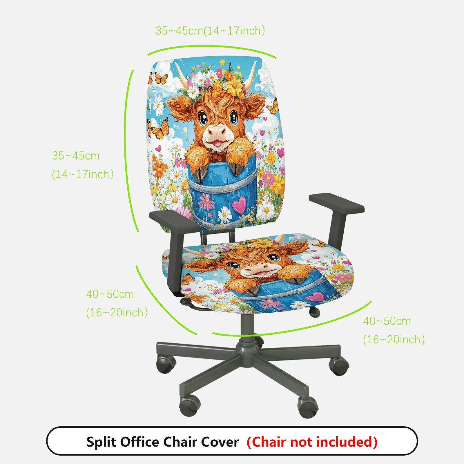 2-Piece Cute Floral Animal Pastoral Spring  Computer Chair Cover Set, Seat and Backrest