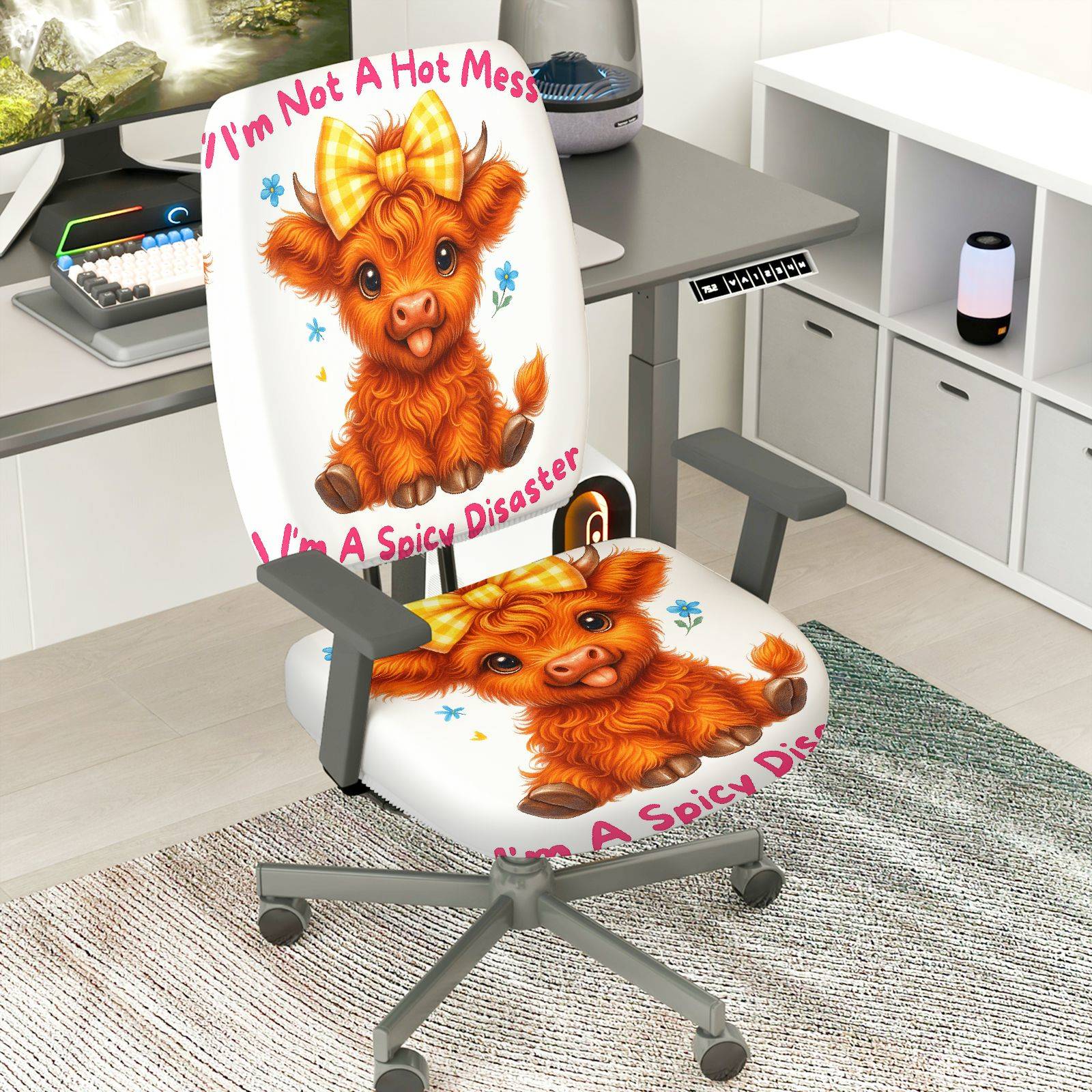 2-Piece Cute Funny Animal  Computer Chair Cover Set, Seat and Backrest