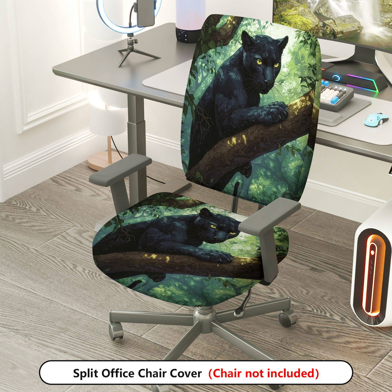 2-Piece Jungle Panther Animal Nature Wildlife Art  Computer Chair Cover Set, Seat and Backrest