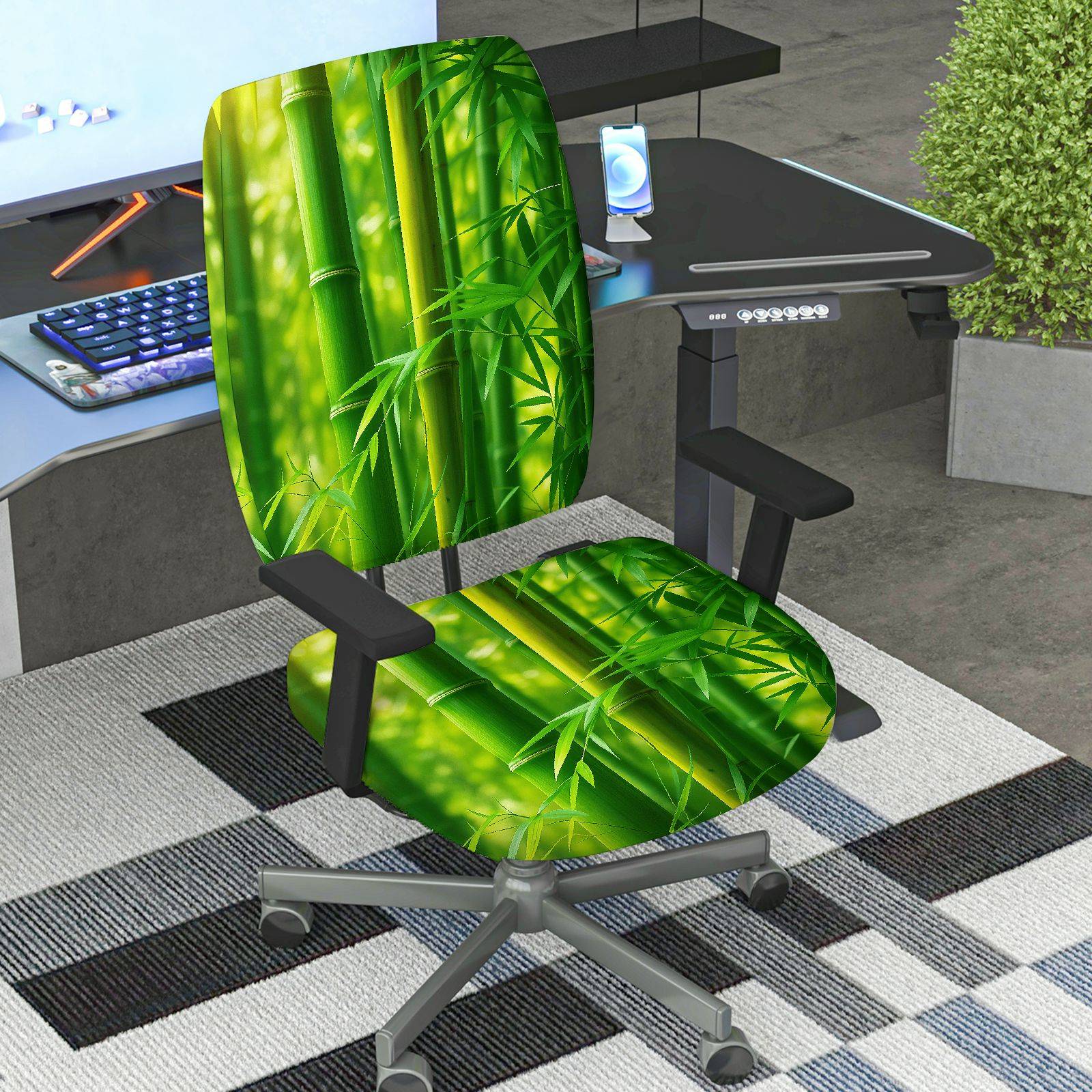 2-Piece Bamboo Grove Green Plant Leaves  Computer Chair Cover Set, Seat and Backrest
