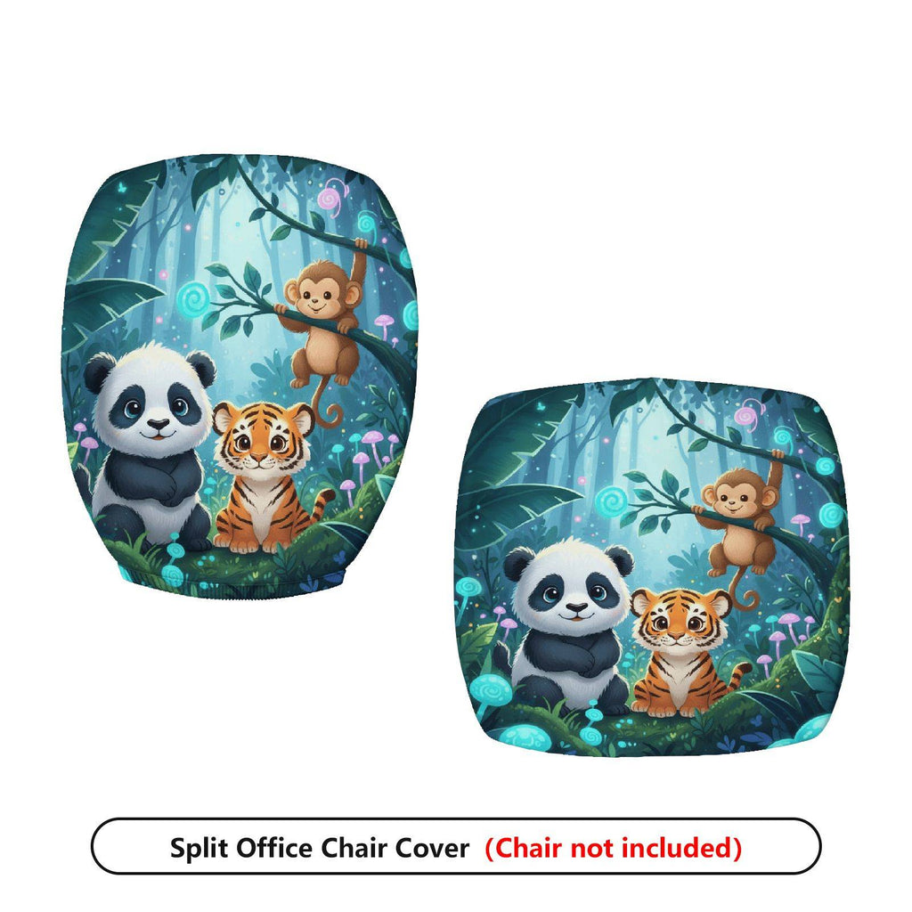 2-Piece Animal Forest Panda Tiger Monkey  Computer Chair Cover Set, Seat and Backrest