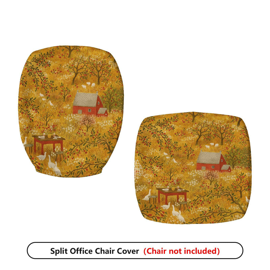 2-Piece Autumn Forest Animal Cabin Rabbit  Computer Chair Cover Set, Seat and Backrest