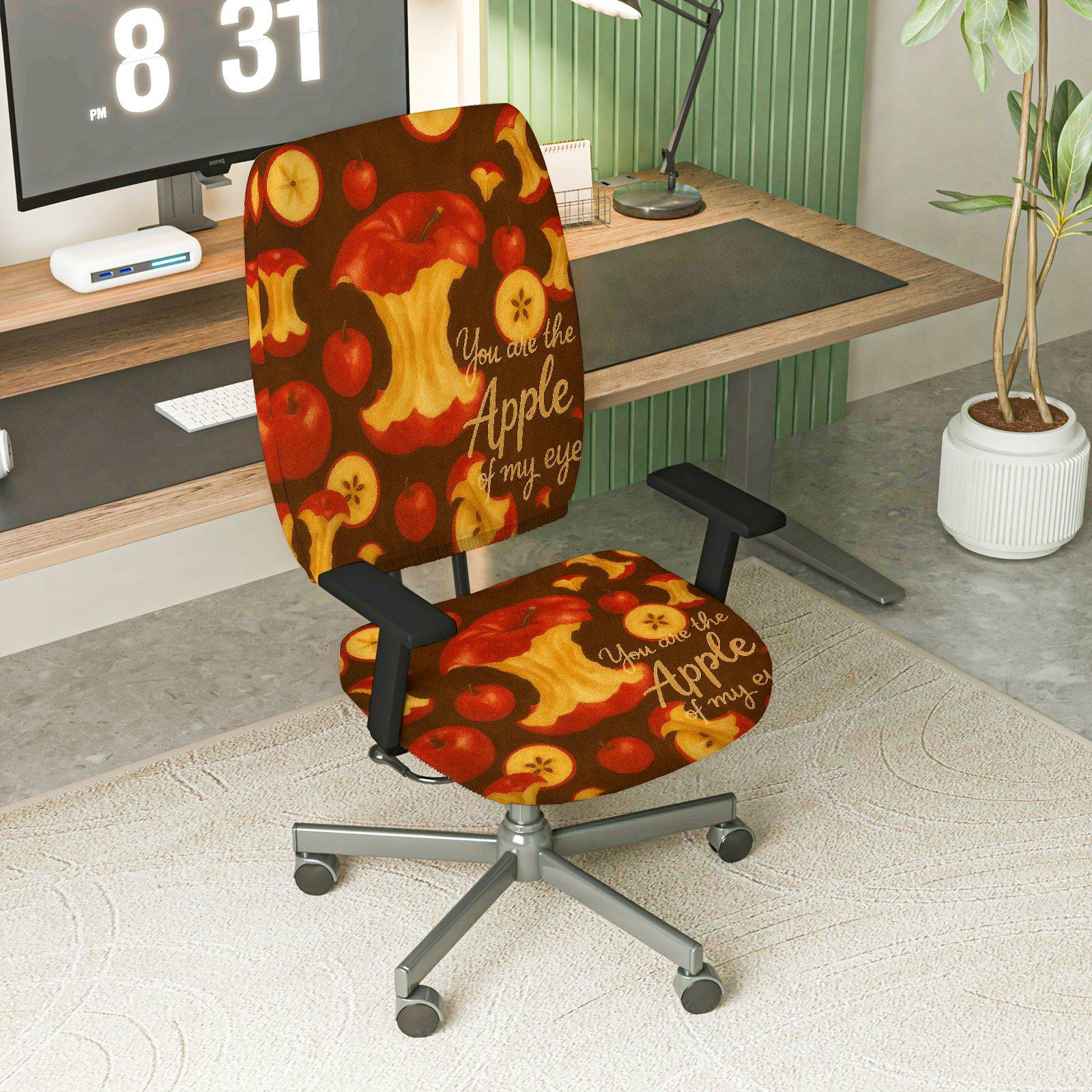 2-Piece Apple Fruit Print Inspirational Quote Red  Computer Chair Cover Set, Seat and Backrest