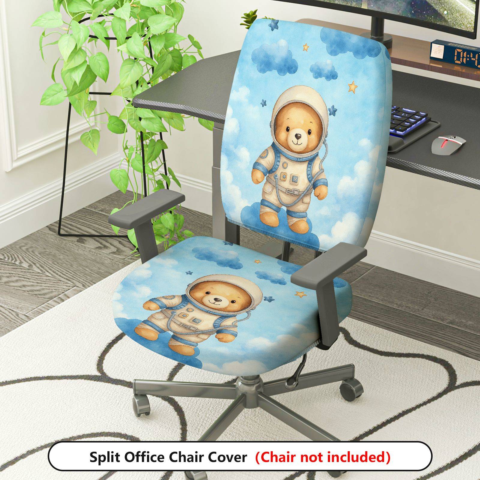 2-Piece Astronaut Bear Cloud Star Sky  Computer Chair Cover Set, Seat and Backrest