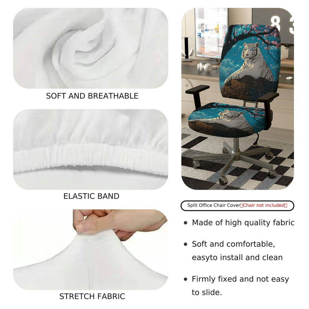 2-Piece White Tiger Cherry Blossom Night Sky Animal Nature  Computer Chair Cover Set, Seat and Backrest