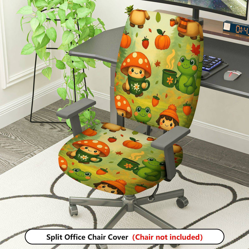 2-Piece Autumn Mushroom Frog Pumpkin Cute  Computer Chair Cover Set, Seat and Backrest