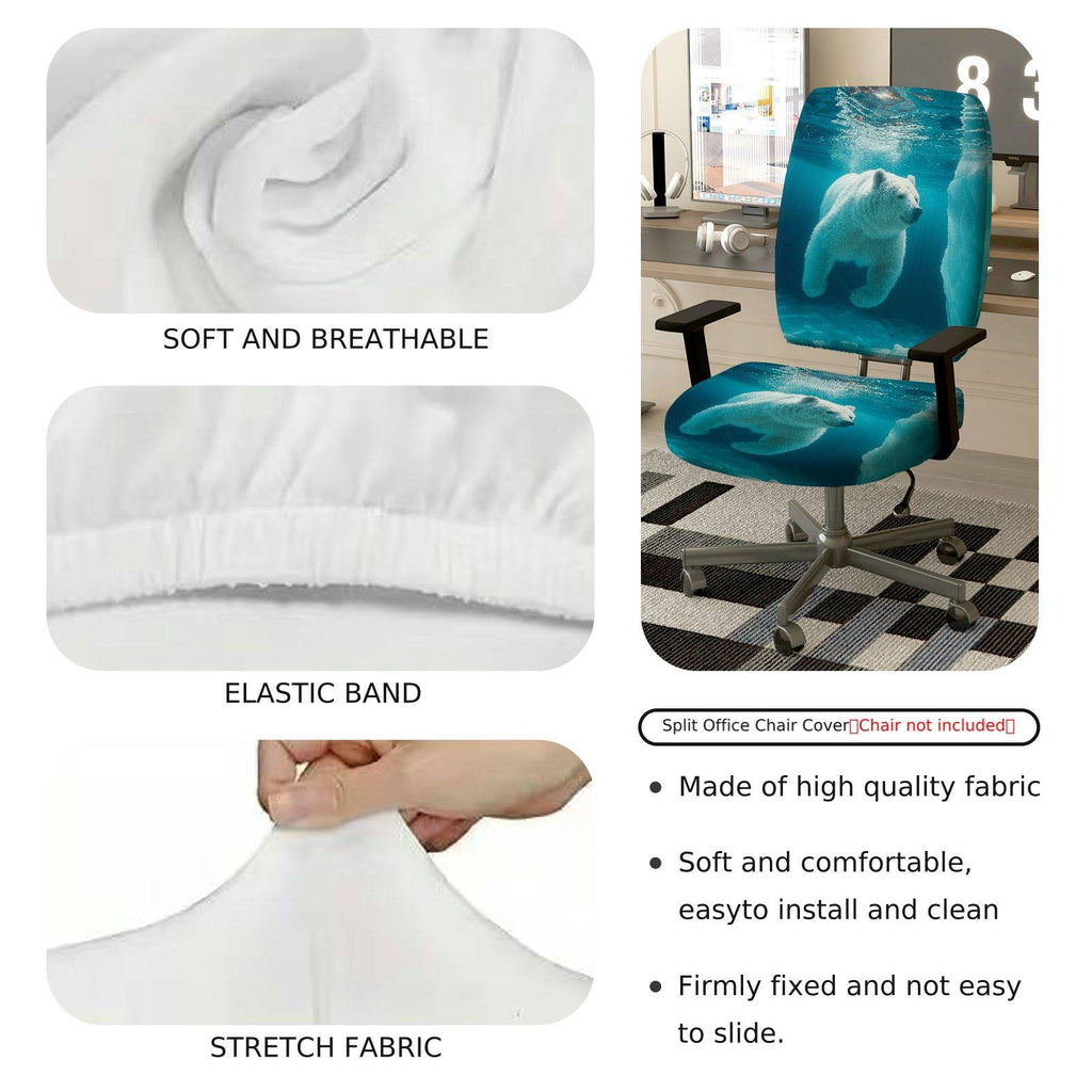 2-Piece Arctic Polar Bear Underwater Theme  Computer Chair Cover Set, Seat and Backrest