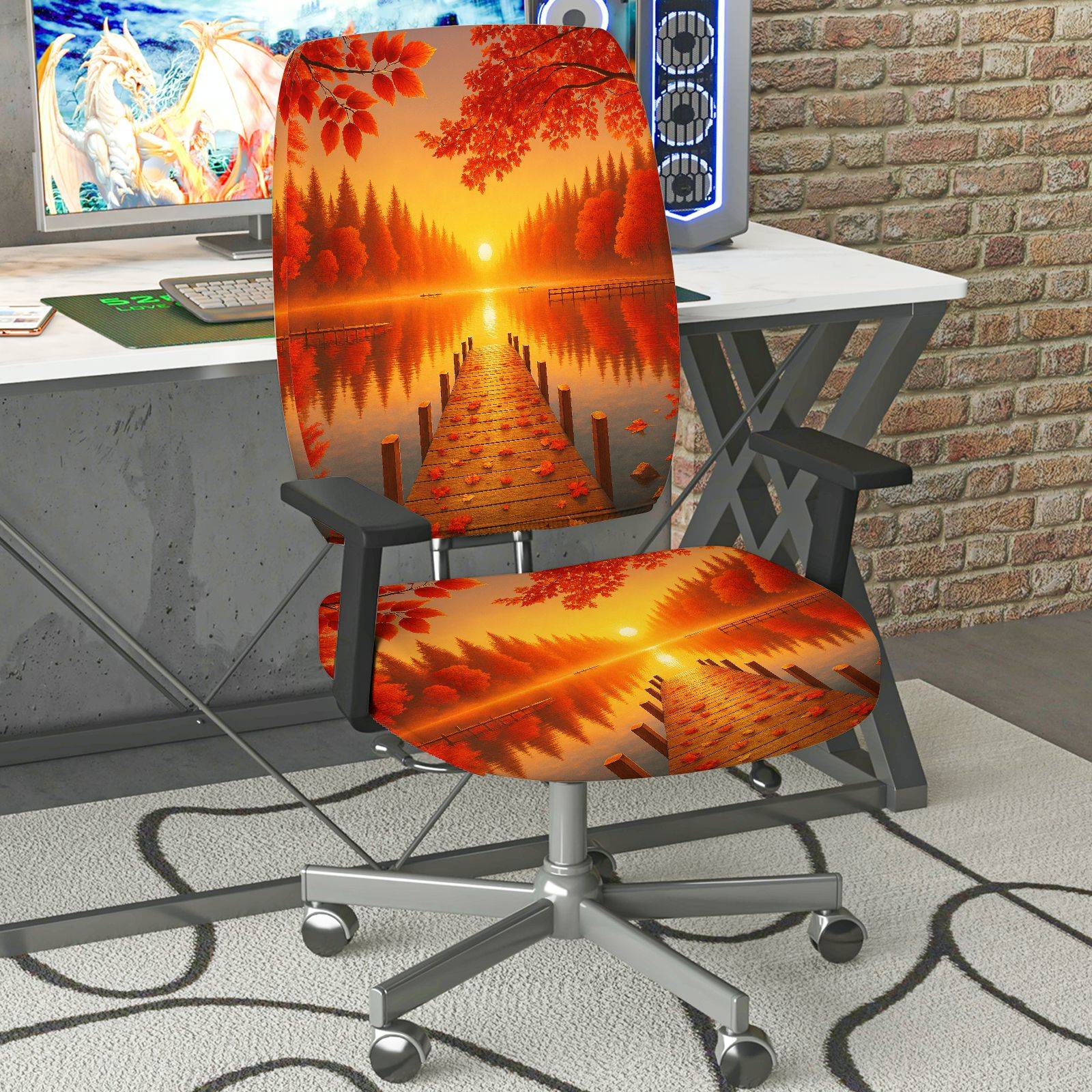 2-Piece Autumn Sunset Scenic Nature Landscape Beauty  Computer Chair Cover Set, Seat and Backrest