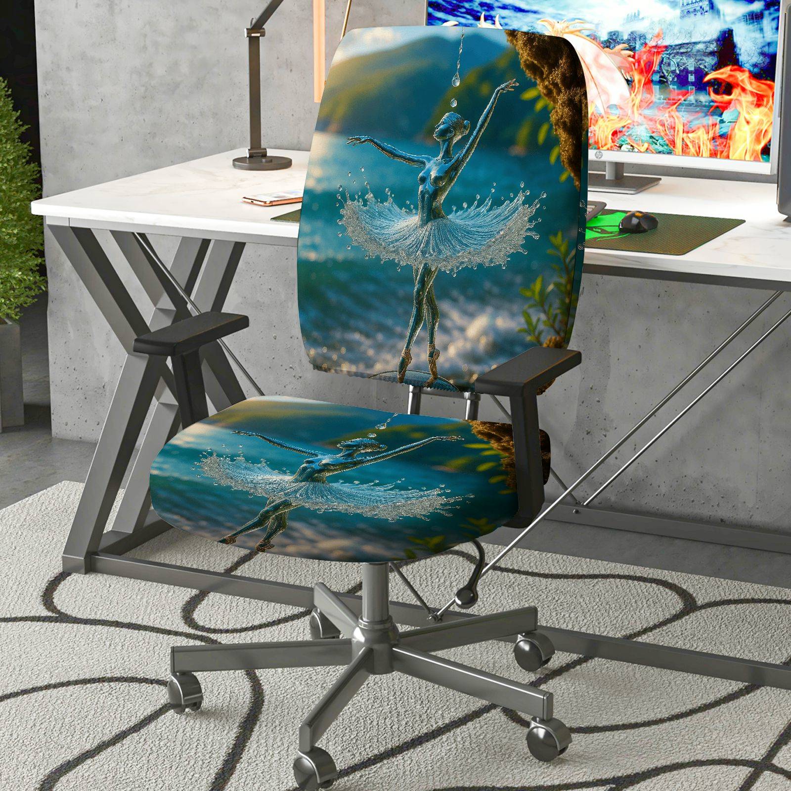2-Piece Ballerina Art Water Fantasy Unique Elegant Abstract  Computer Chair Cover Set, Seat and Backrest