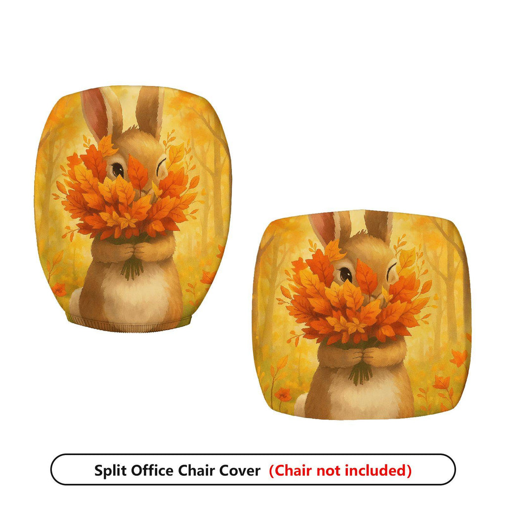 2-Piece Autumn Rabbit Leaves Forest Festival  Computer Chair Cover Set, Seat and Backrest
