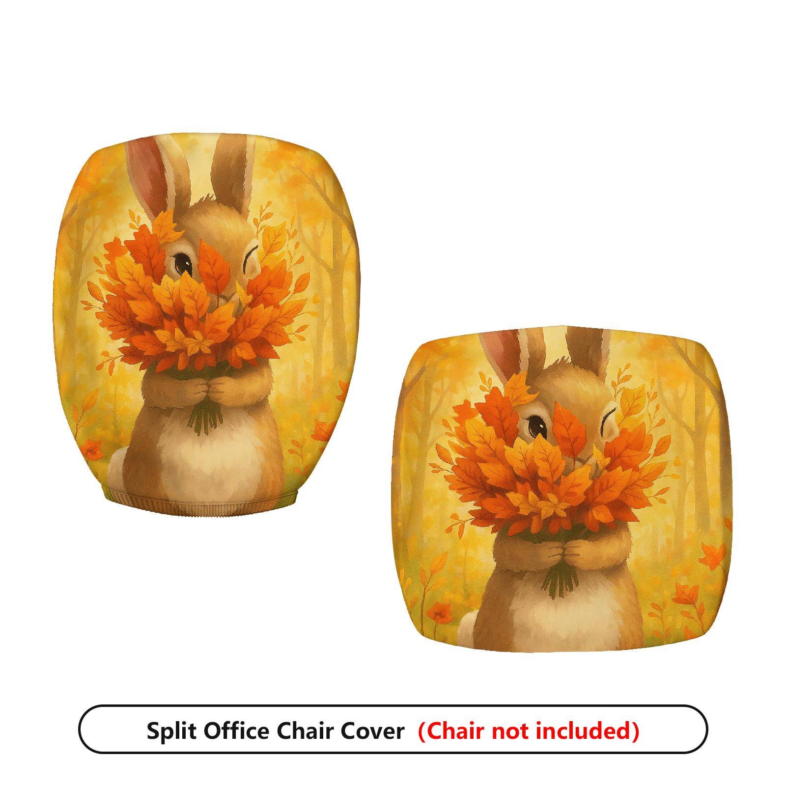2-Piece Autumn Rabbit Leaves Forest Festival  Computer Chair Cover Set, Seat and Backrest