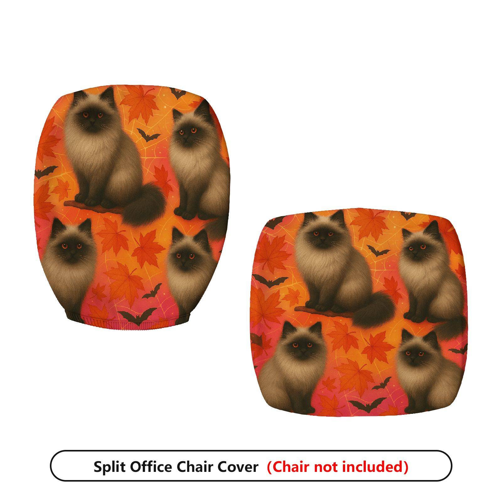 2-Piece Autumn Cat Halloween Bat Leaf  Computer Chair Cover Set, Seat and Backrest