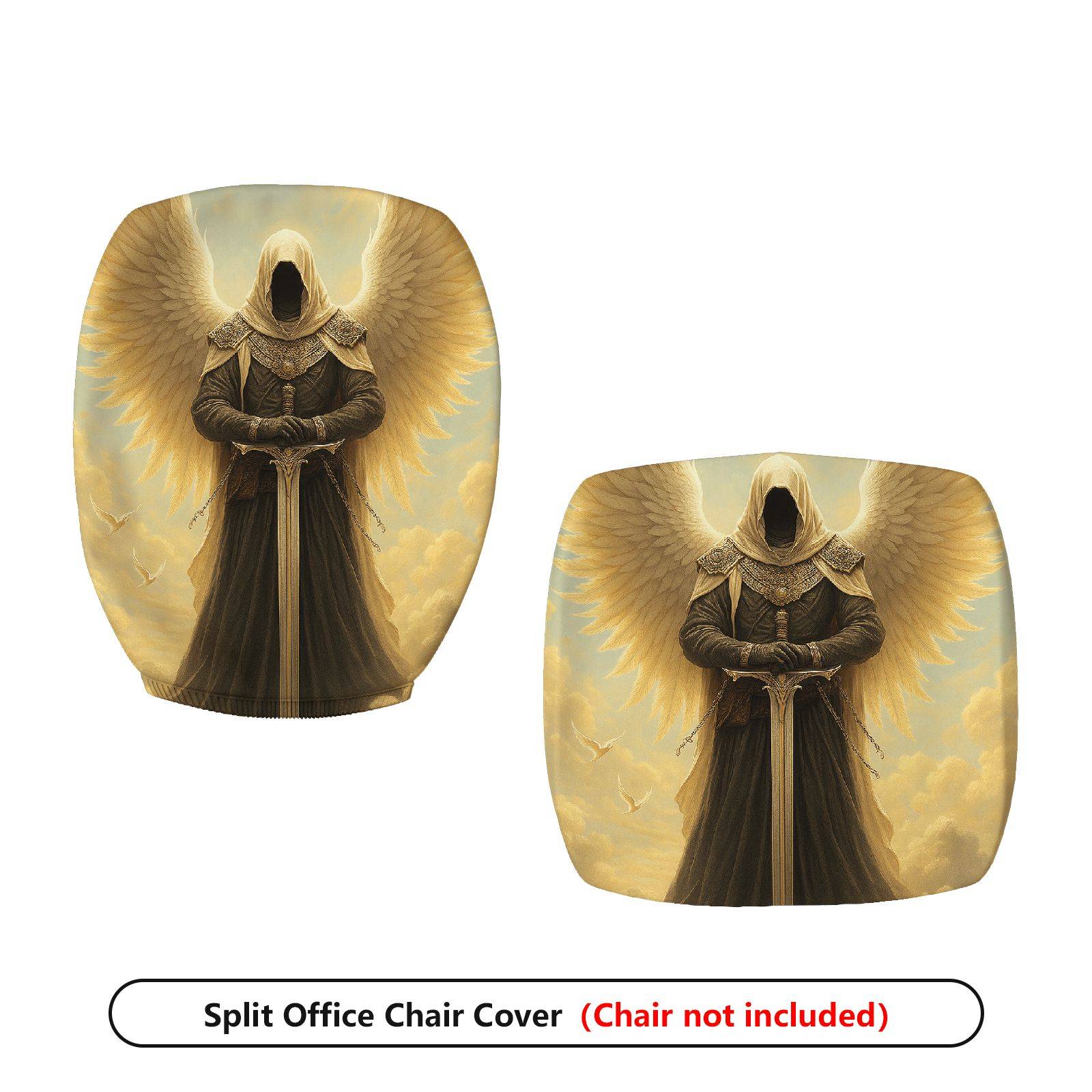 2-Piece Angel Warrior Wings Sword Fantasy Gothic  Computer Chair Cover Set, Seat and Backrest