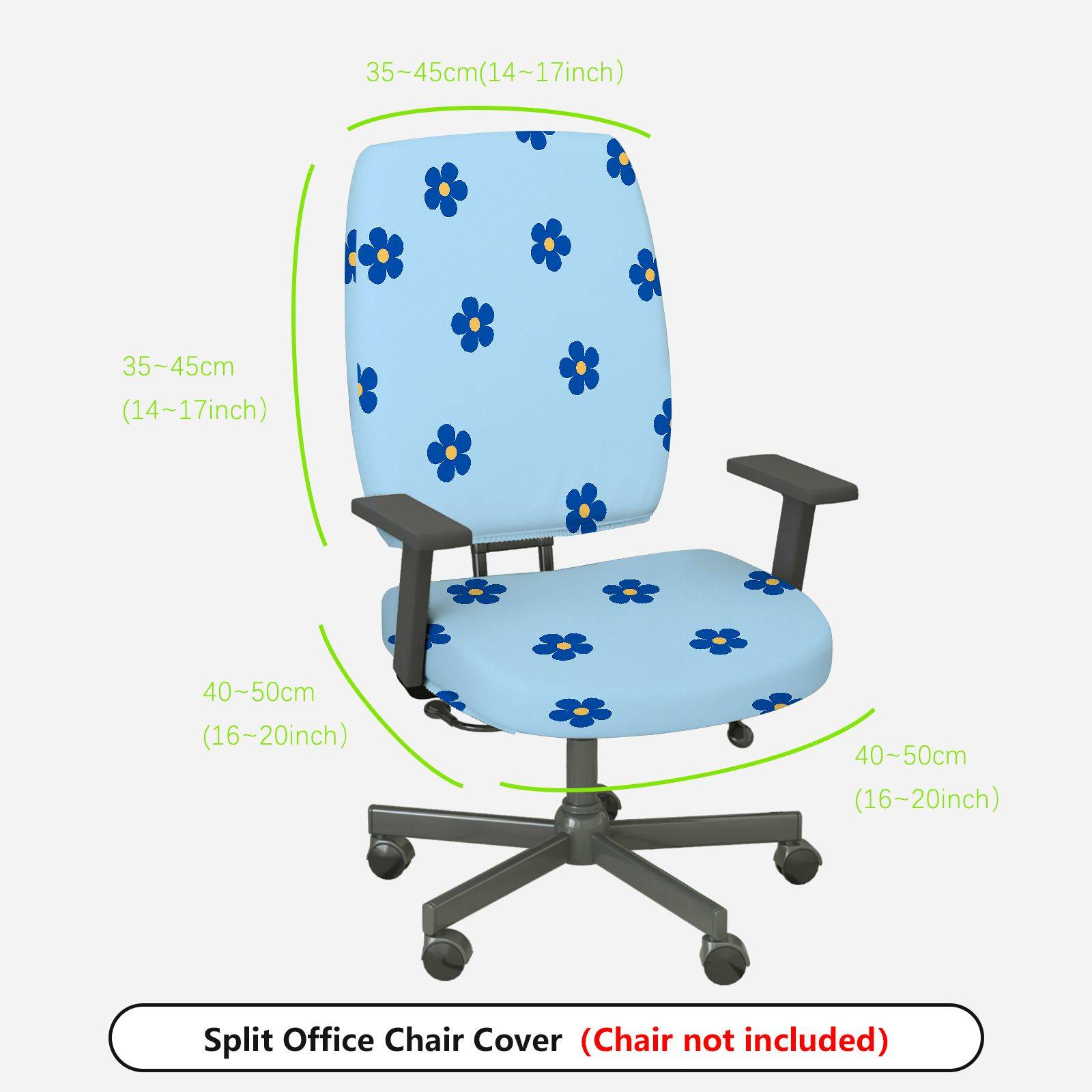 2-Piece Blue Flower Pattern Decorative  Computer Chair Cover Set, Seat and Backrest