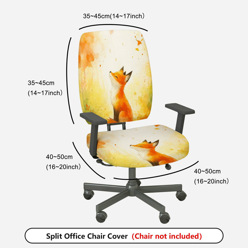 2-Piece Fox Pattern Design Art Animal  Computer Chair Cover Set, Seat and Backrest