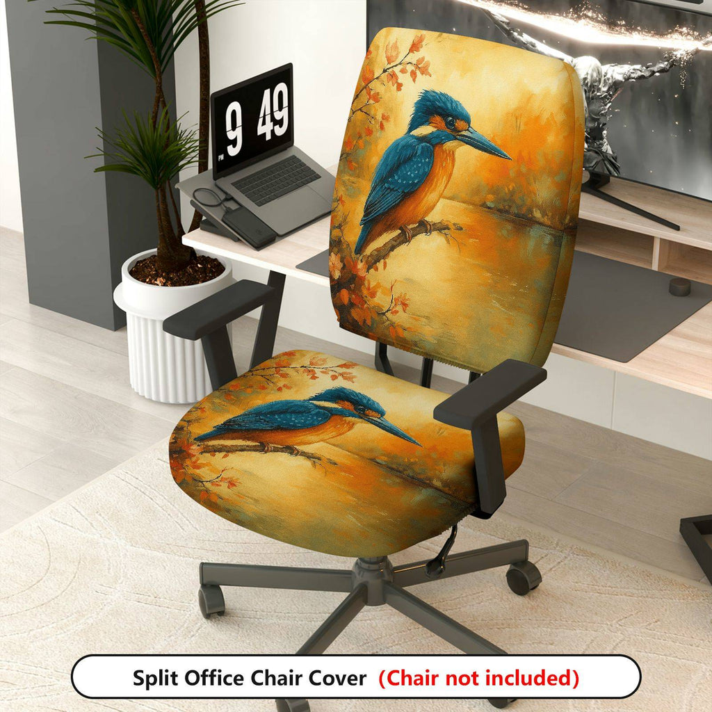 2-Piece Autumn Bird Nature Scenic Art  Computer Chair Cover Set, Seat and Backrest