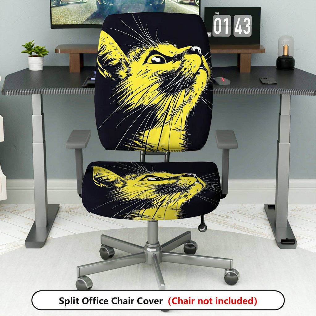 2-Piece Cat Animal Modern Stylish  Computer Chair Cover Set, Seat and Backrest