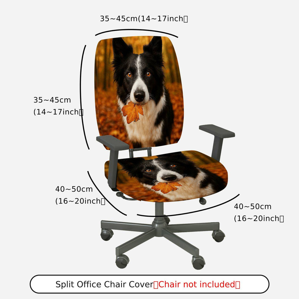 2-Piece Autumn Dog Leaf Nature Cozy  Computer Chair Cover Set, Seat and Backrest