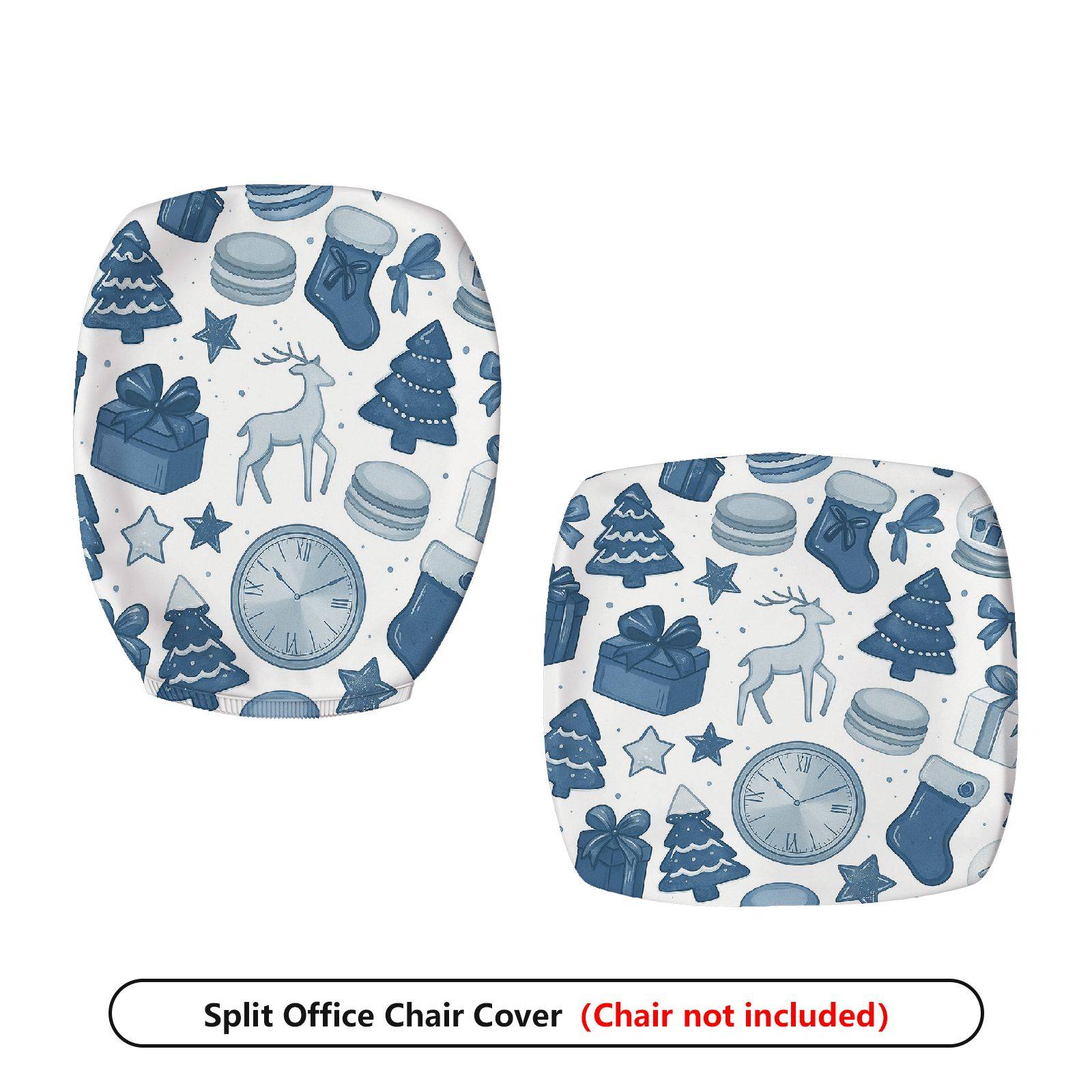 2-Piece Christmas Reindeer Clock Gift Tree Stocking  Computer Chair Cover Set, Seat and Backrest