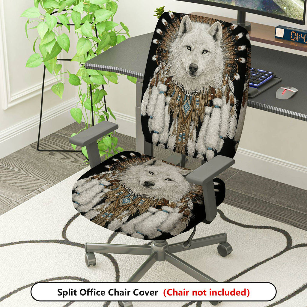 2-Piece Animal Native Feathers Tribal Wolf  Computer Chair Cover Set, Seat and Backrest